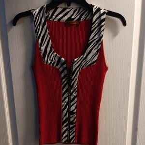 Zebra Print Red Sleeveless Top, Small,Party,Bling